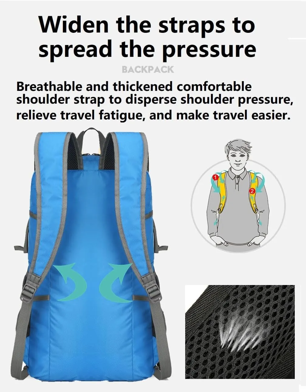 Hiking Backpack Daypack Lightweight Packable Travel Outdoor Camping Ultra Foldable Day Pack for Woman Man (Blue, 30L)