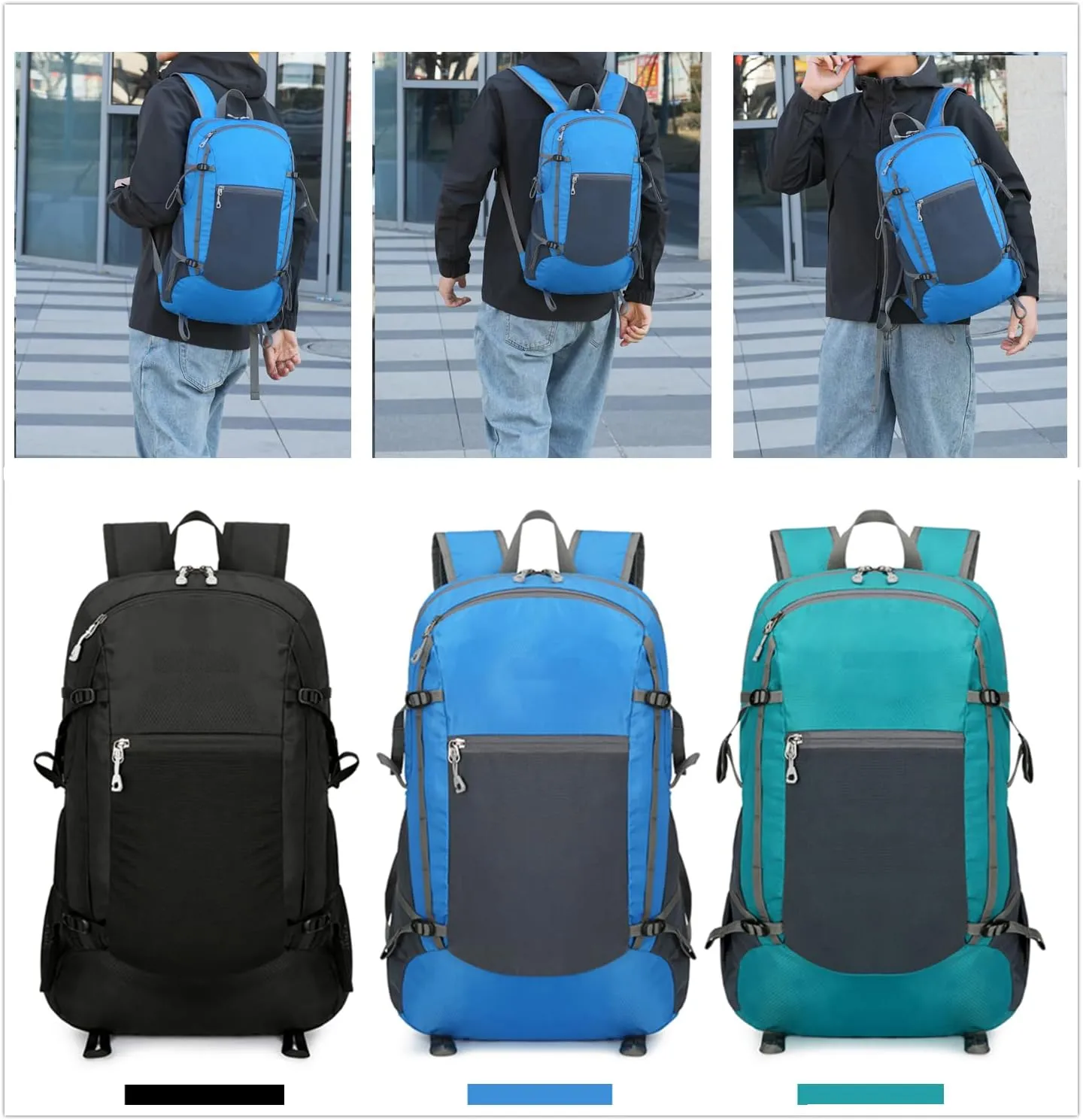 Hiking Backpack Daypack Lightweight Packable Travel Outdoor Camping Ultra Foldable Day Pack for Woman Man (Blue, 30L)
