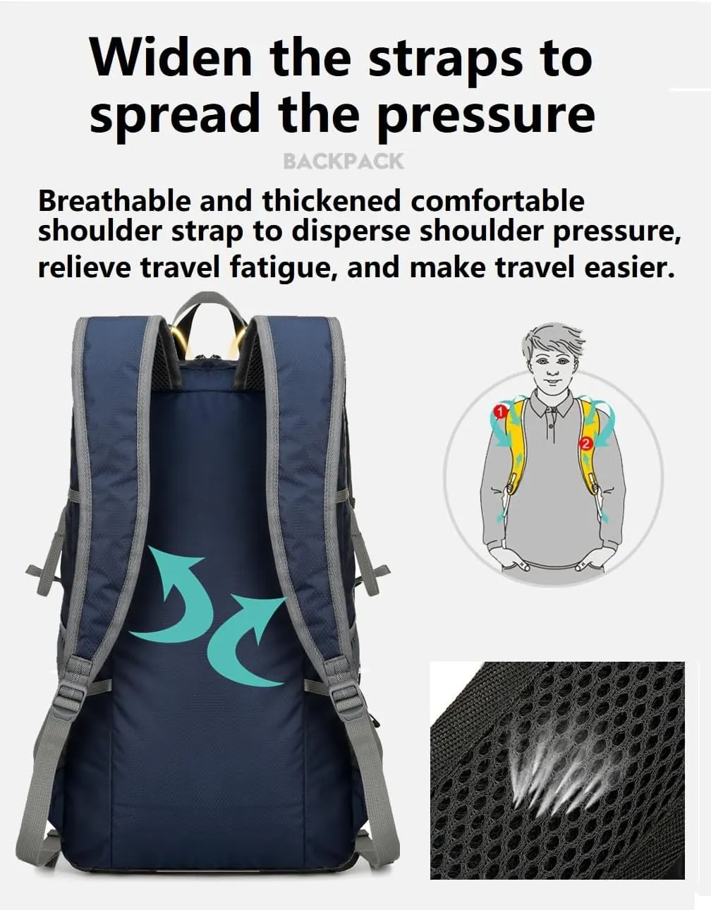 Hiking Backpack Daypack Lightweight Packable Travel Outdoor Camping Ultra Foldable Day Pack for Woman Man (Dark Blue, 30L)