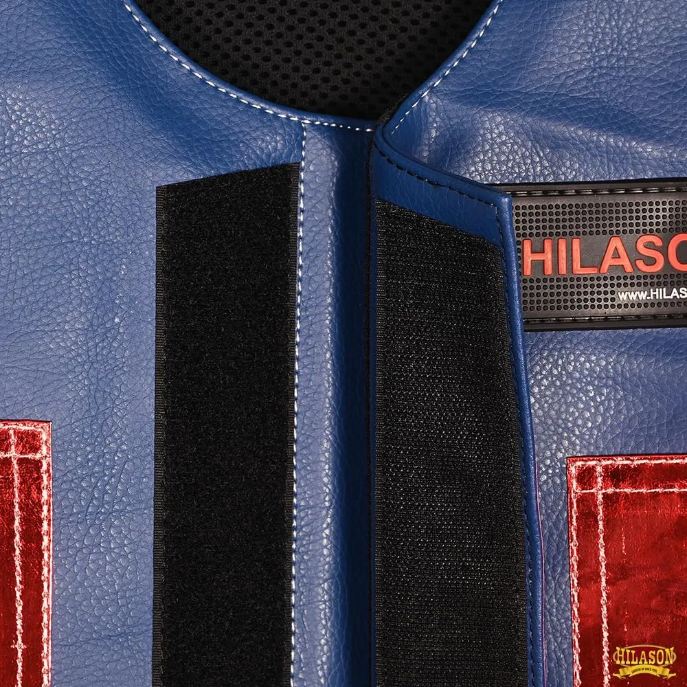 HILASON Bull Riding Vest - Kids Junior Youth Bull Pro Rodeo Leather Blue/Metallic Red