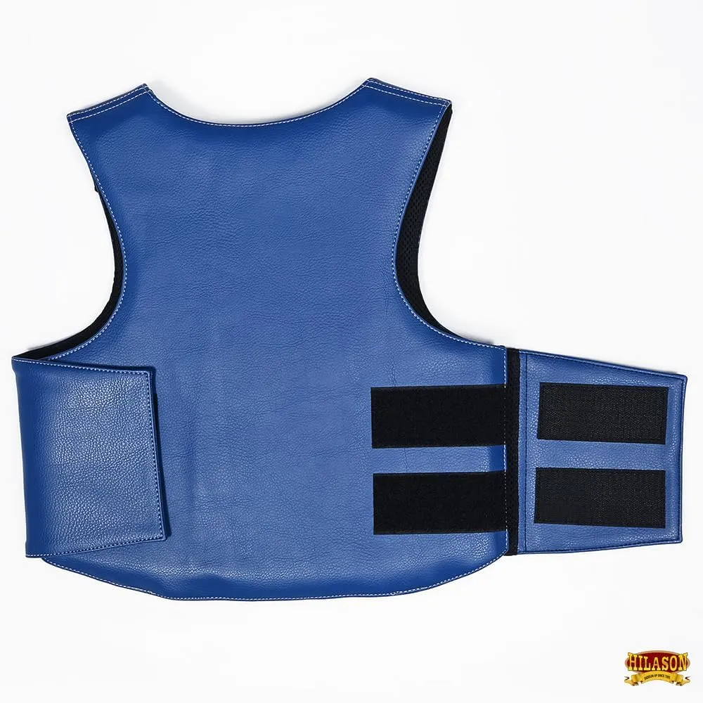 HILASON Bull Riding Vest - Kids Junior Youth Bull Pro Rodeo Leather Blue/Metallic Red