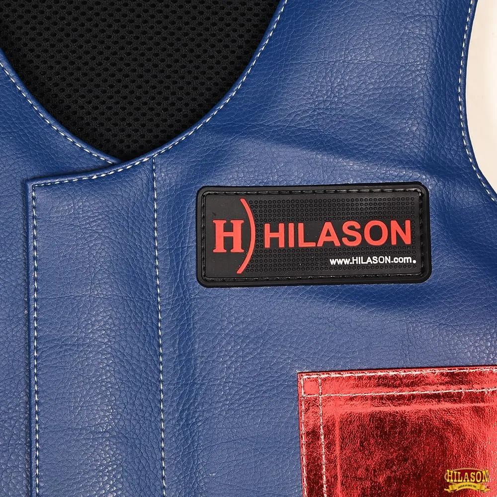 HILASON Bull Riding Vest - Kids Junior Youth Bull Pro Rodeo Leather Blue/Metallic Red