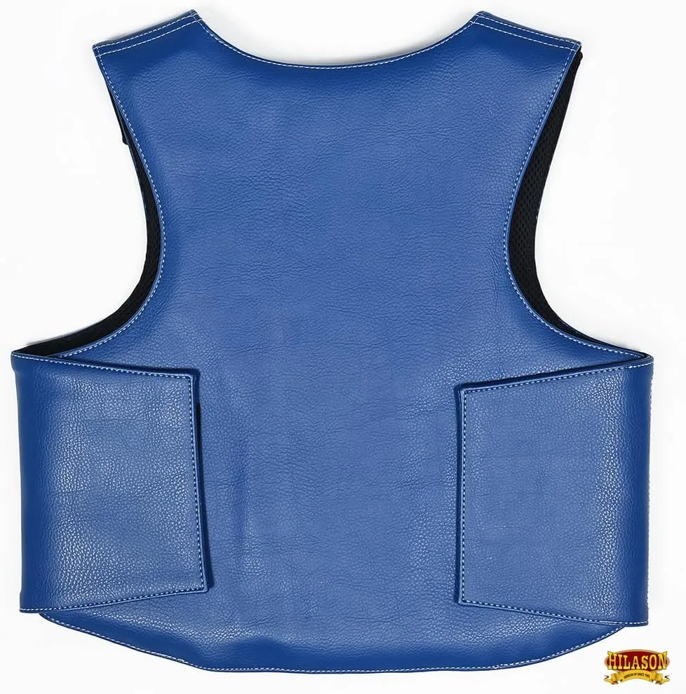 HILASON Bull Riding Vest - Kids Junior Youth Bull Pro Rodeo Leather Blue/Metallic Red