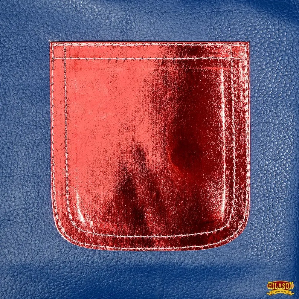 HILASON Bull Riding Vest - Kids Junior Youth Bull Pro Rodeo Leather Blue/Metallic Red