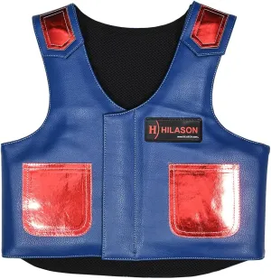 HILASON Bull Riding Vest - Kids Junior Youth Bull Pro Rodeo Leather Blue/Metallic Red