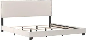 Hillsdale Gayle Nail Head Trim Upholstered King Bed White Faux Leather