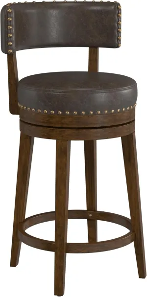 Hillsdale Lawton Wood Counter Height Swivel Stool, Walnut with Aged Brown Faux Leather
