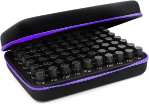 Hipiwe 70 Essential Oils Carrying Case Holds 5ml, 10ml, 15ml Bottles Hard Shell Exterior EVA Essential Oils Storage Organzier Bag with Foam Insert and Carrying Handle, Purple