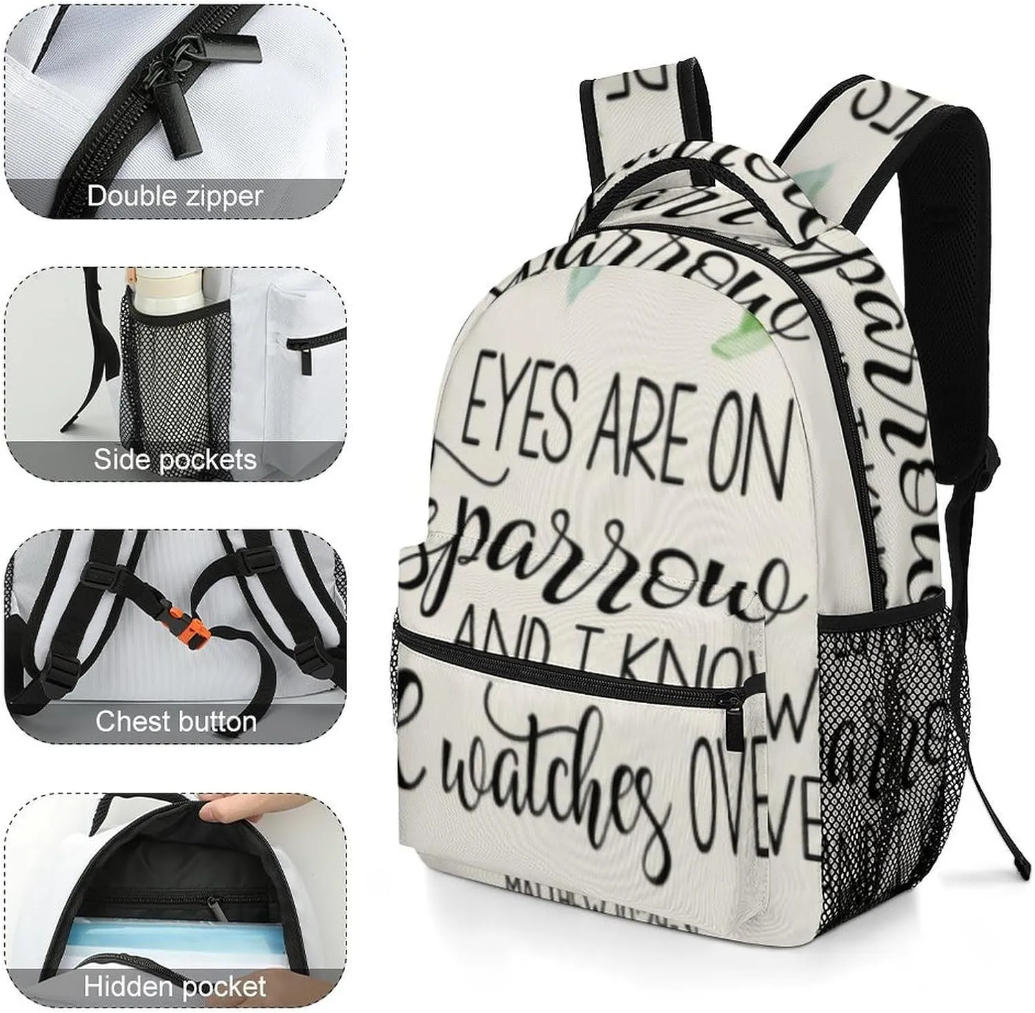 'His Eyes Are on The Sparrow Backpack with Large Capacity Versatile for Daily Use Suitable for Unisex