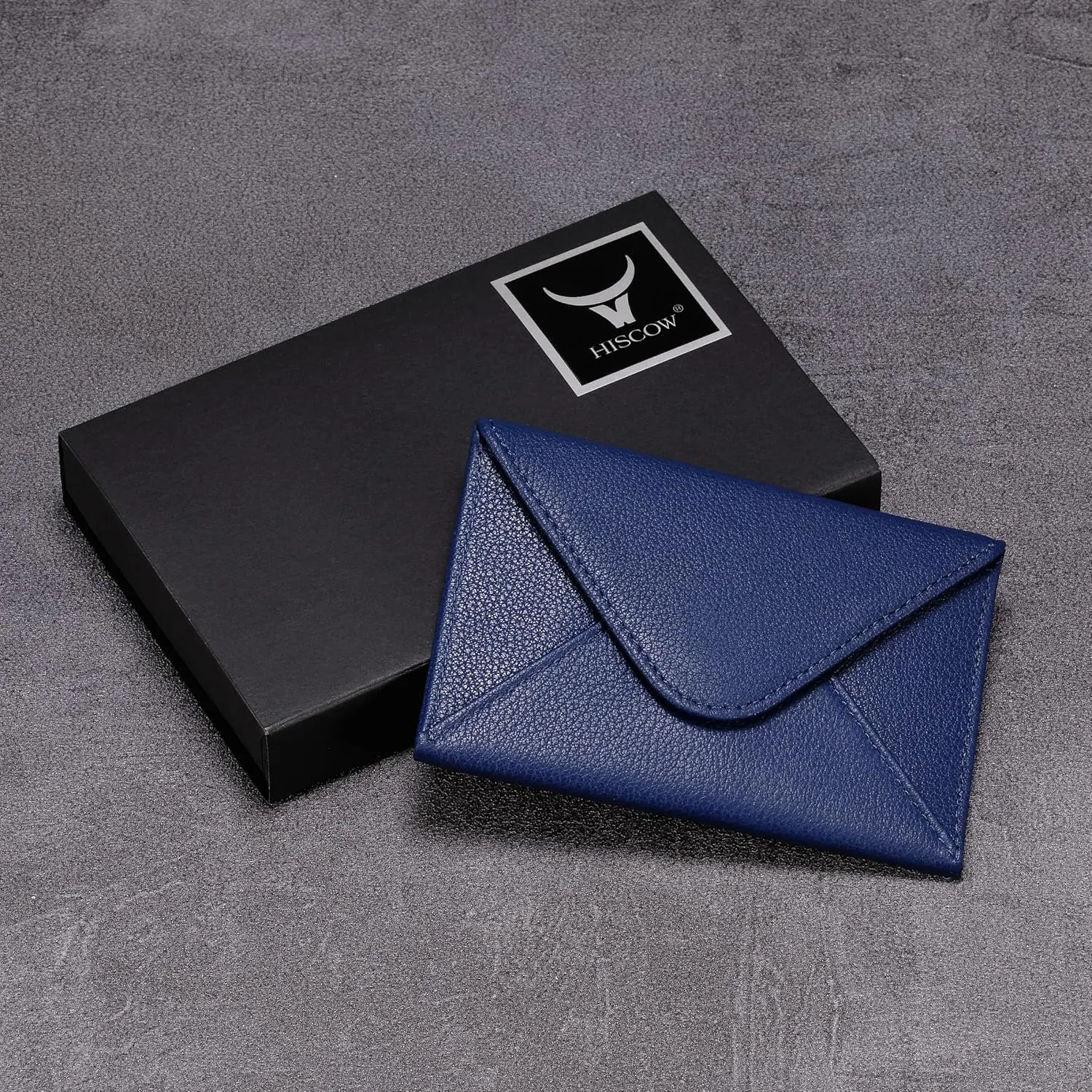 HISCOW Envelope Business Card Case with Magnet Closure - Italian Calfskin (Blue)