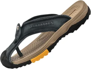 HNVAVQ Mens Closed Toe Flip Flops Leather Walking Sandals Sport Slippers Waterproof Beach Shoes