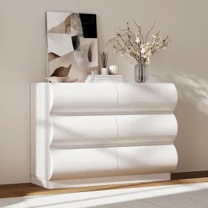 homary Modern White Leather 6 Drawer Dresser Chest with Storage Cabinet
