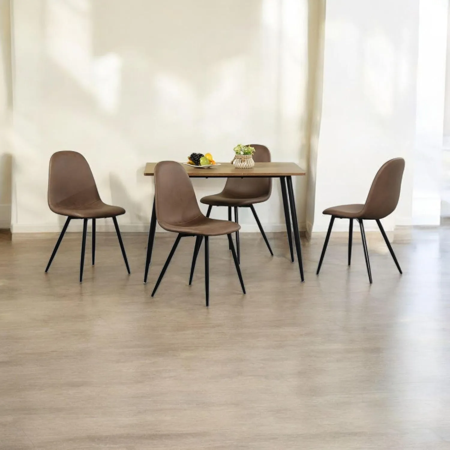 Homy Casa Modern Faux Leather Dining Chairs Set of 2 – Armless Upholstered Side Chairs with Sturdy Metal Legs – Stylish Brown Seating for Kitchen & Dining Room, Brown