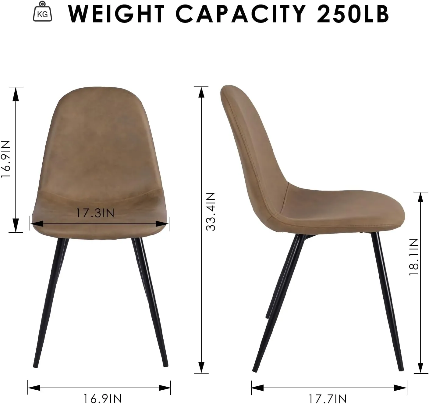 Homy Casa Modern Faux Leather Dining Chairs Set of 2 – Armless Upholstered Side Chairs with Sturdy Metal Legs – Stylish Brown Seating for Kitchen & Dining Room, Brown