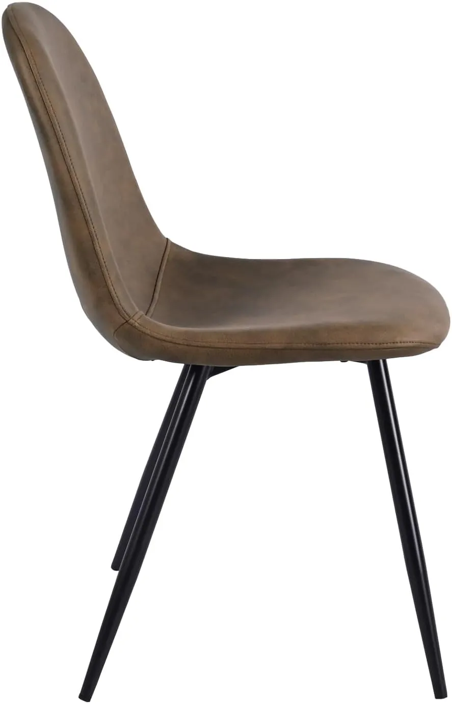 Homy Casa Modern Faux Leather Dining Chairs Set of 2 – Armless Upholstered Side Chairs with Sturdy Metal Legs – Stylish Brown Seating for Kitchen & Dining Room, Brown