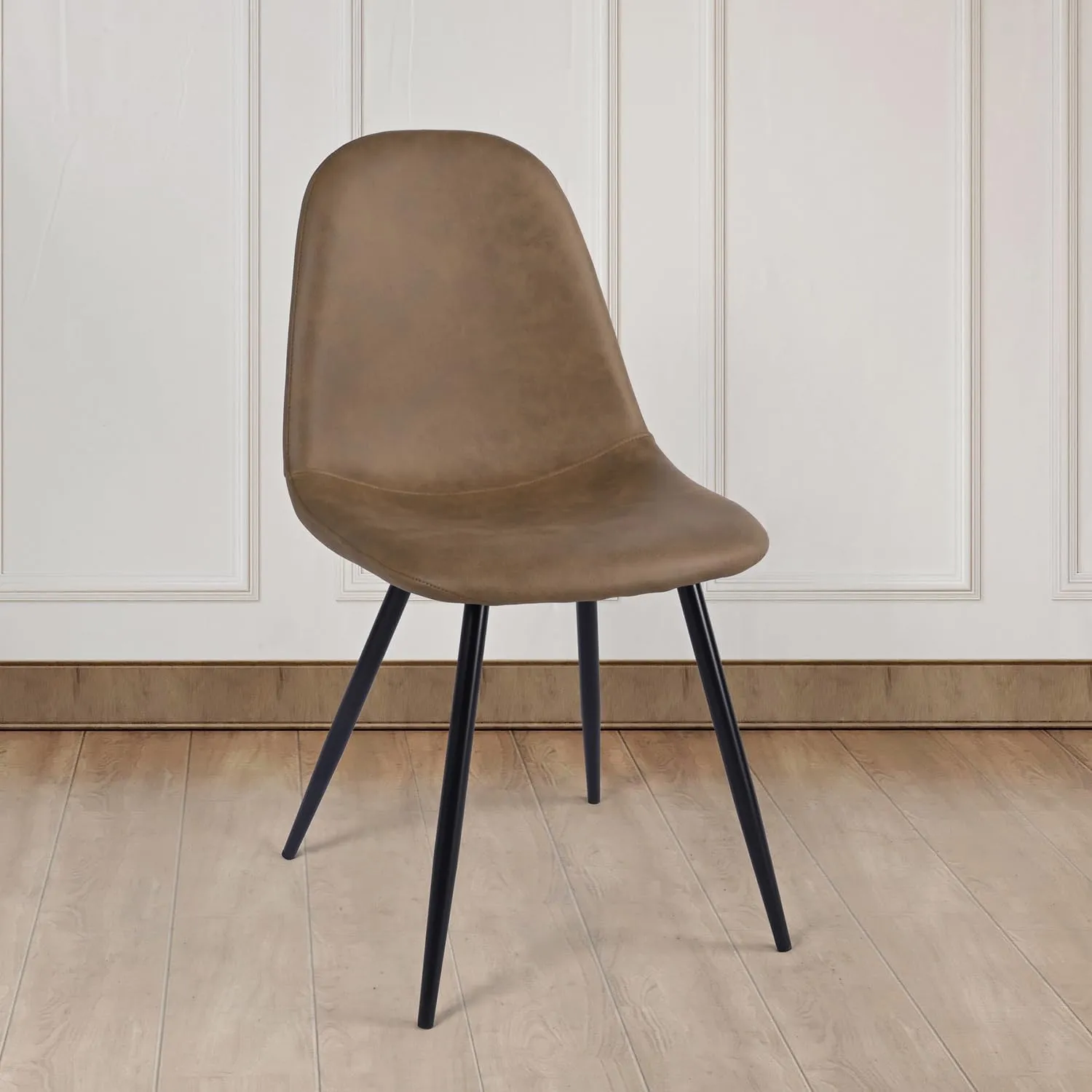 Homy Casa Modern Faux Leather Dining Chairs Set of 2 – Armless Upholstered Side Chairs with Sturdy Metal Legs – Stylish Brown Seating for Kitchen & Dining Room, Brown