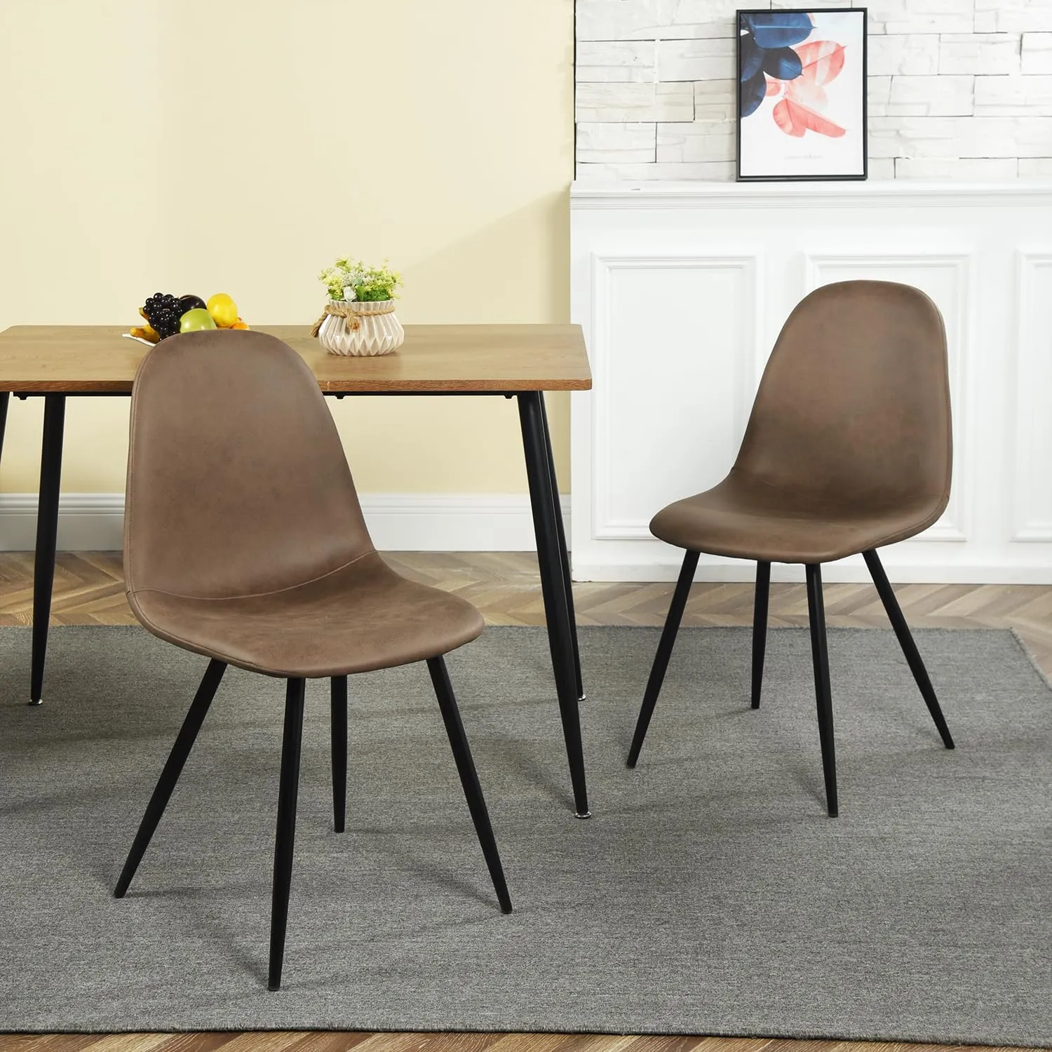 Homy Casa Modern Faux Leather Dining Chairs Set of 2 – Armless Upholstered Side Chairs with Sturdy Metal Legs – Stylish Brown Seating for Kitchen & Dining Room, Brown