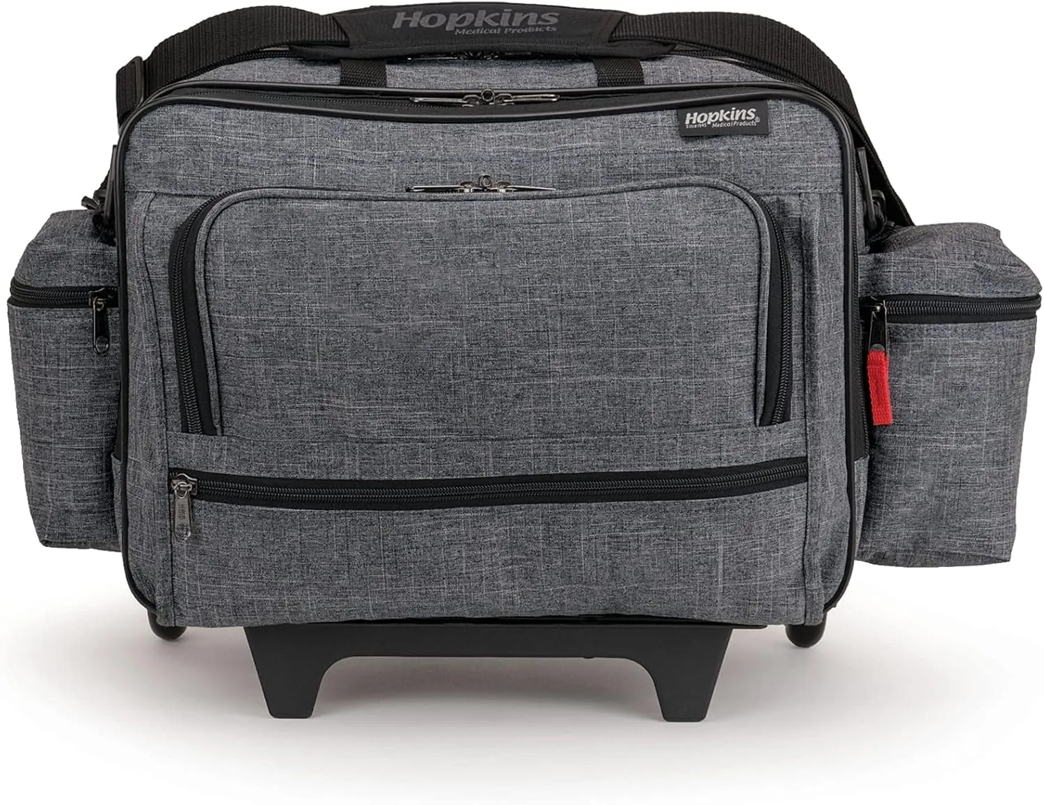 Hopkins Medical Products Travel Safe Rolling Travel Bag, Laptop Sleeve, Lockable File Pocket, Waterproof, Extra-Wide Wheels, Adjustable Strap, EZ-View Pockets, Heather Gray, 16 Inches x 13 Inches x 9