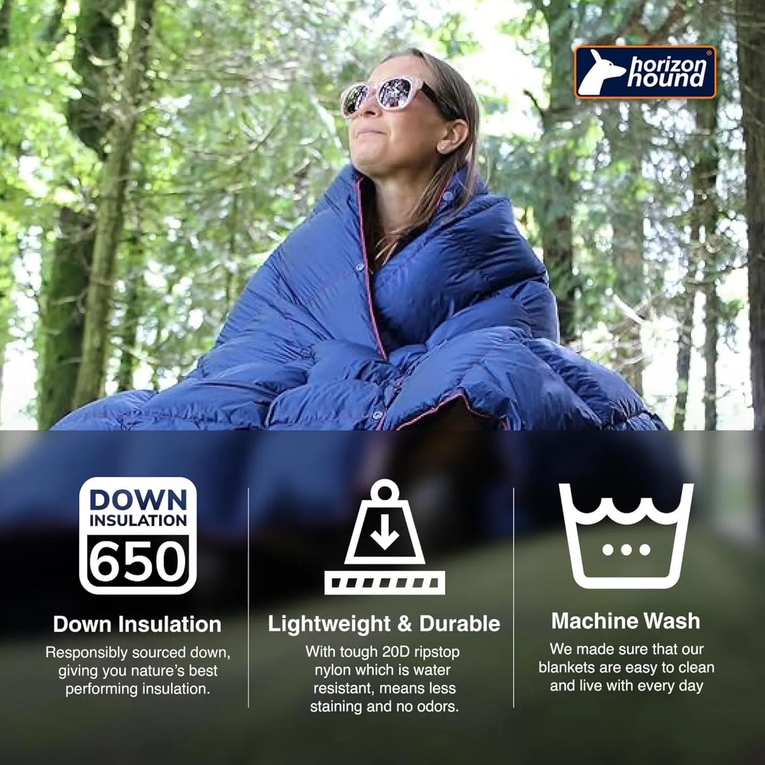 Horizon Hound Down Camping Blanket - Outdoor Travel Quilt | Sustainable, Insulated, Lightweight & Warm Gear for Sleep, Camping, Stadium, Hiking & Festivals | Water Resistant, Packable & Compact