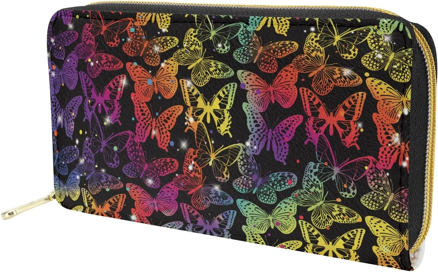 Howilath Coloful Butterfly Pattern Women Long Pu Leather Wallet with Credit Card Holder Coin Pockets Zip Around Clutch Slim Purse