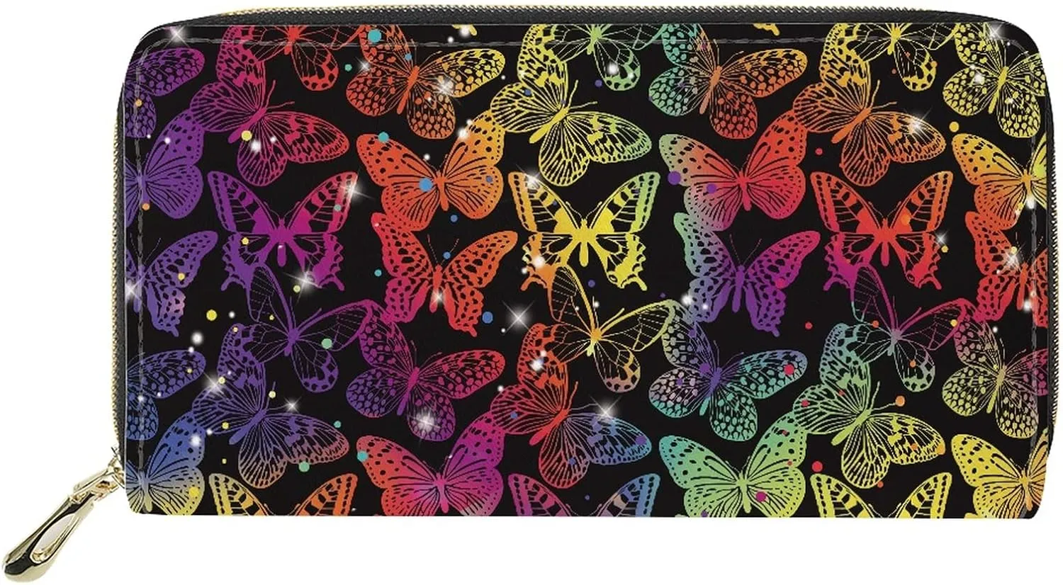 Howilath Coloful Butterfly Pattern Women Long Pu Leather Wallet with Credit Card Holder Coin Pockets Zip Around Clutch Slim Purse