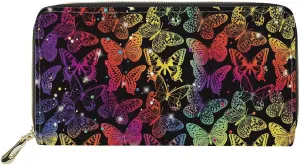 Howilath Coloful Butterfly Pattern Women Long Pu Leather Wallet with Credit Card Holder Coin Pockets Zip Around Clutch Slim Purse