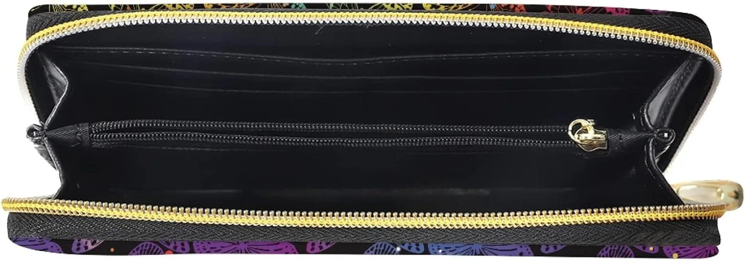 Howilath Coloful Butterfly Pattern Women Long Pu Leather Wallet with Credit Card Holder Coin Pockets Zip Around Clutch Slim Purse