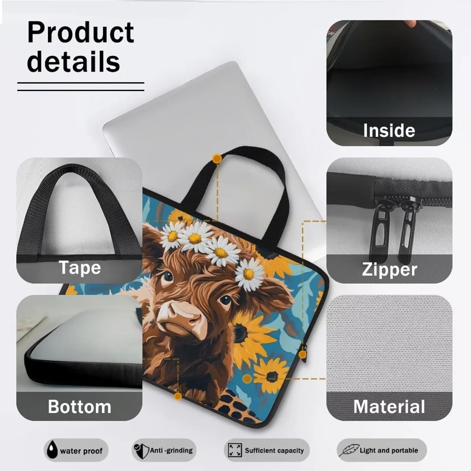 HUGS IDEA Laptop Bag BriefcasePortable Computer Messenger Bag Handbag Carrying Case for Office