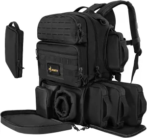HUNTIT Tactical Range Backpack for Handguns and Ammo with 5 Pistol Cases Gun Backpack Shooting Backpack Pistol Range Bag with Waterproof Rain Cover(Black)