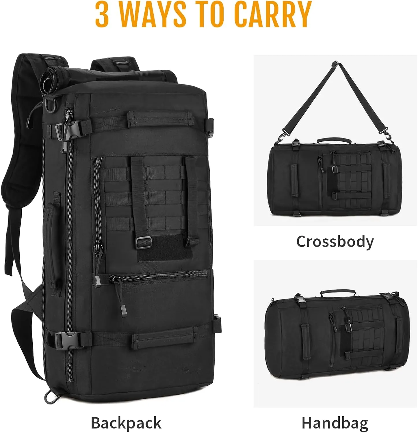 Huntvp 50L 3 Way Tactical Backpack Military MOLLE Assault Backpack Modular WR Bag