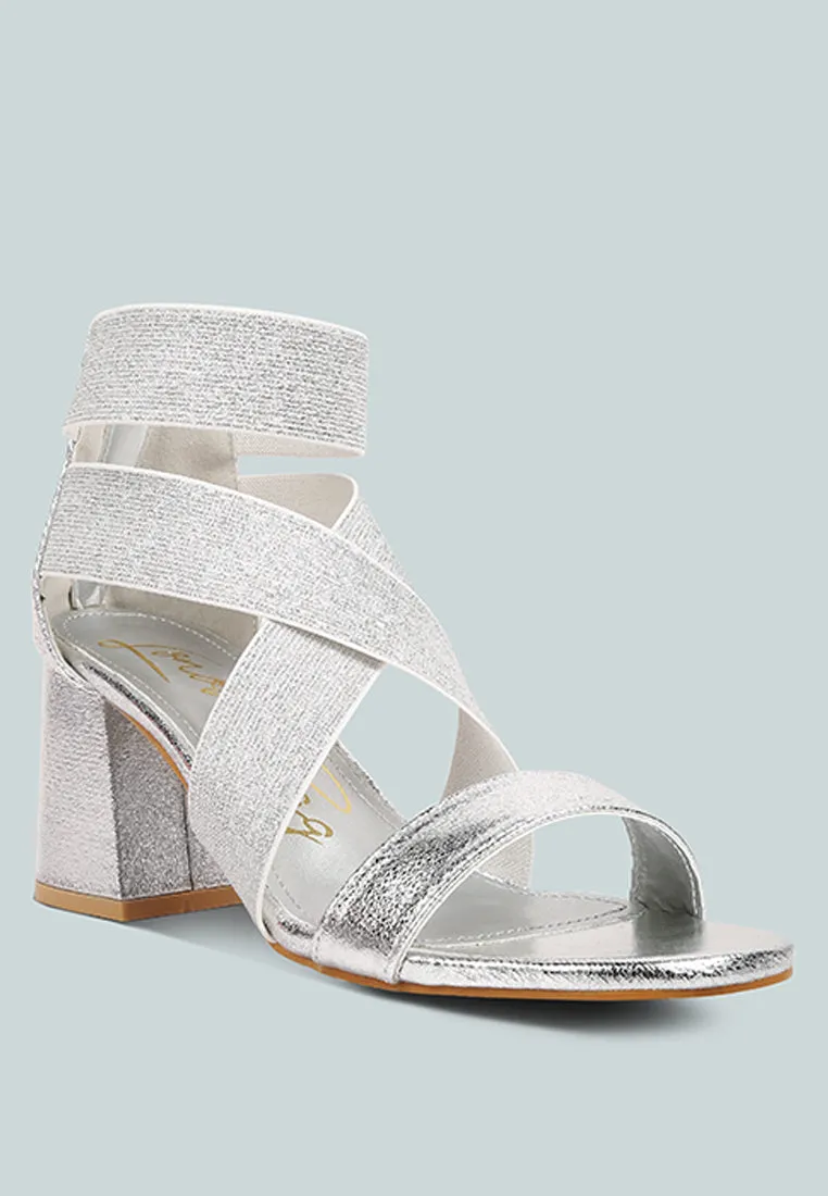 Huskies Metallic Faux Leather Block Heel Sandals By Ruw