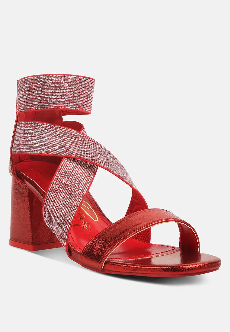 Huskies Metallic Faux Leather Block Heel Sandals By Ruw