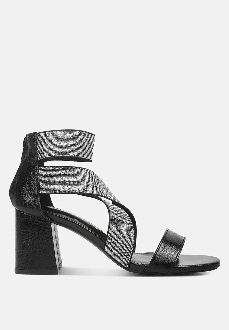 Huskies Metallic Faux Leather Block Heel Sandals By Ruw