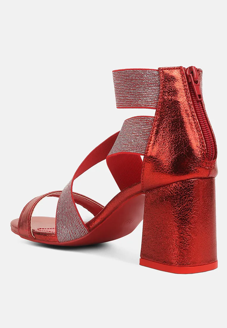 Huskies Metallic Faux Leather Block Heel Sandals By Ruw