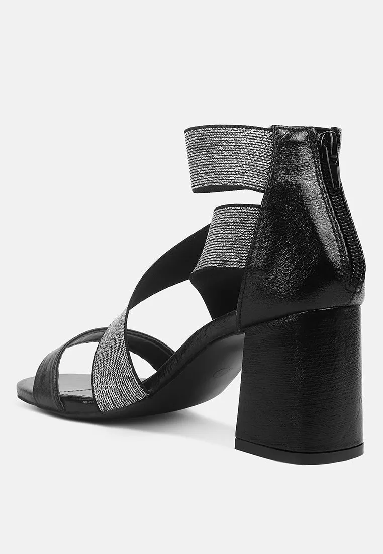 Huskies Metallic Faux Leather Block Heel Sandals By Ruw