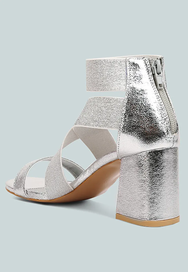 Huskies Metallic Faux Leather Block Heel Sandals By Ruw