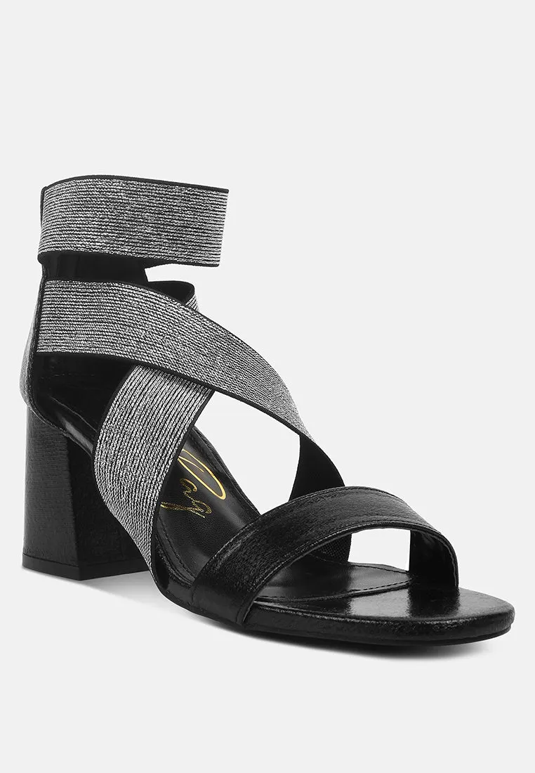 Huskies Metallic Faux Leather Block Heel Sandals By Ruw