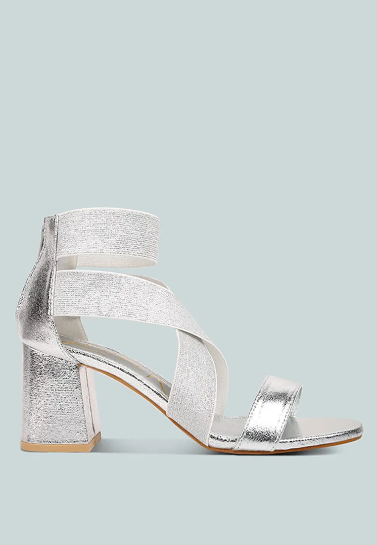 Huskies Metallic Faux Leather Block Heel Sandals By Ruw