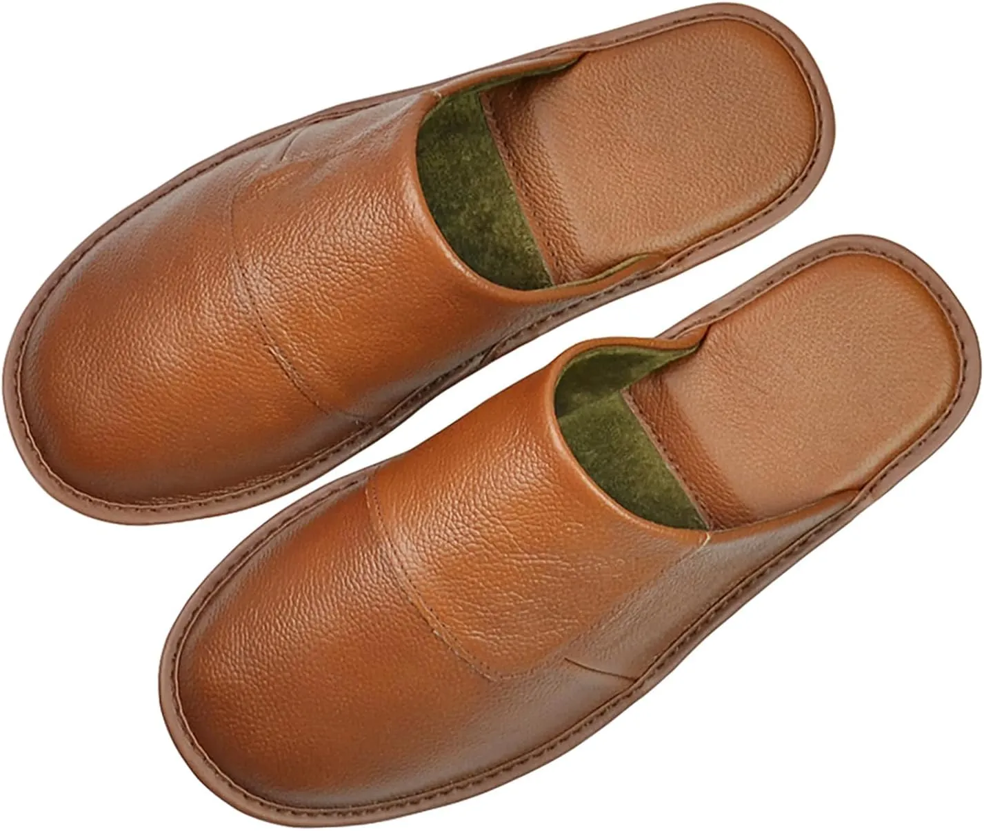 Hwayslon Leather Slippers Men's Women's Leather Room Slippers Natural Cowhide Luxury Solid Color Unisex