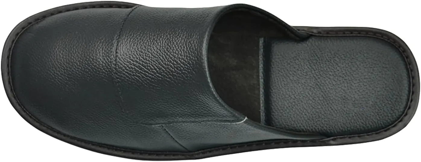 Hwayslon Leather Slippers Men's Women's Leather Room Slippers Natural Cowhide Luxury Solid Color Unisex