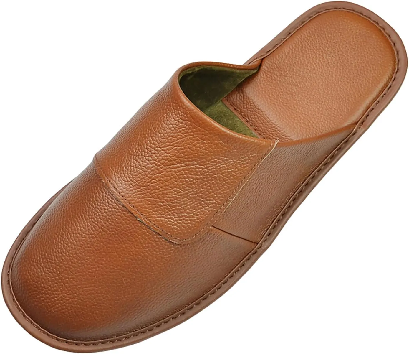 Hwayslon Leather Slippers Men's Women's Leather Room Slippers Natural Cowhide Luxury Solid Color Unisex