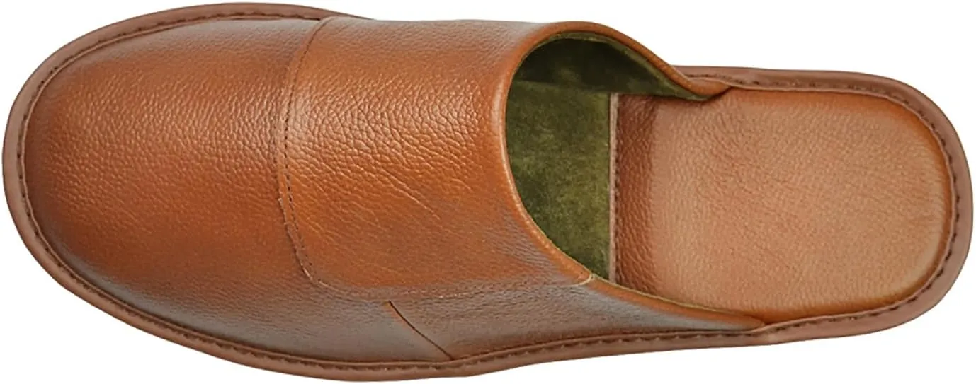 Hwayslon Leather Slippers Men's Women's Leather Room Slippers Natural Cowhide Luxury Solid Color Unisex