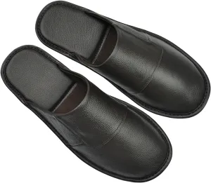 Hwayslon Leather Slippers Men's Women's Leather Room Slippers Natural Cowhide Luxury Solid Color Unisex