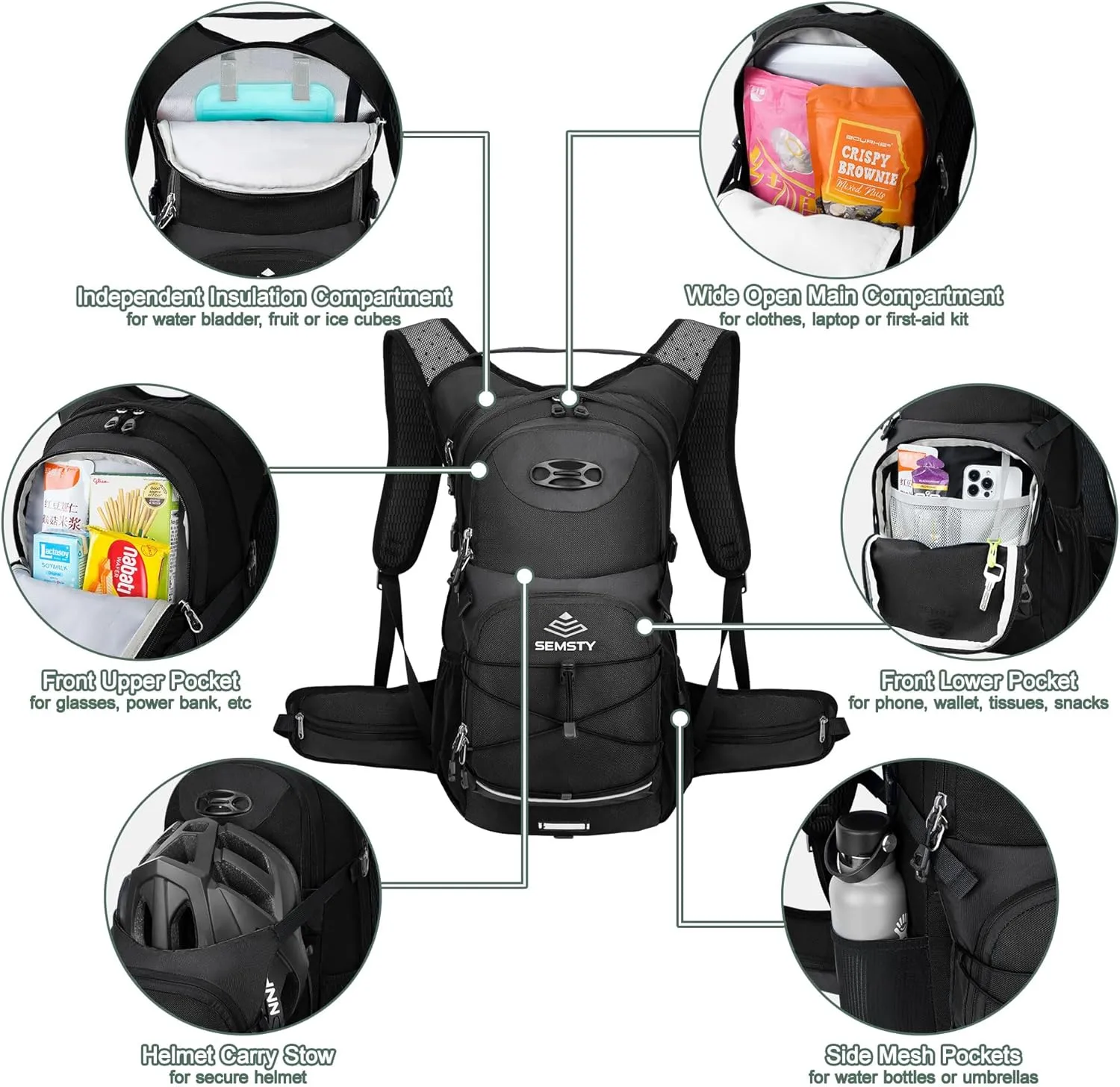 Hydration Backpack 25L, Hiking Backpack with 3L Water Bladder and Rain Cover, Light Water Backpack for Camping Cycling or Daily Men Women