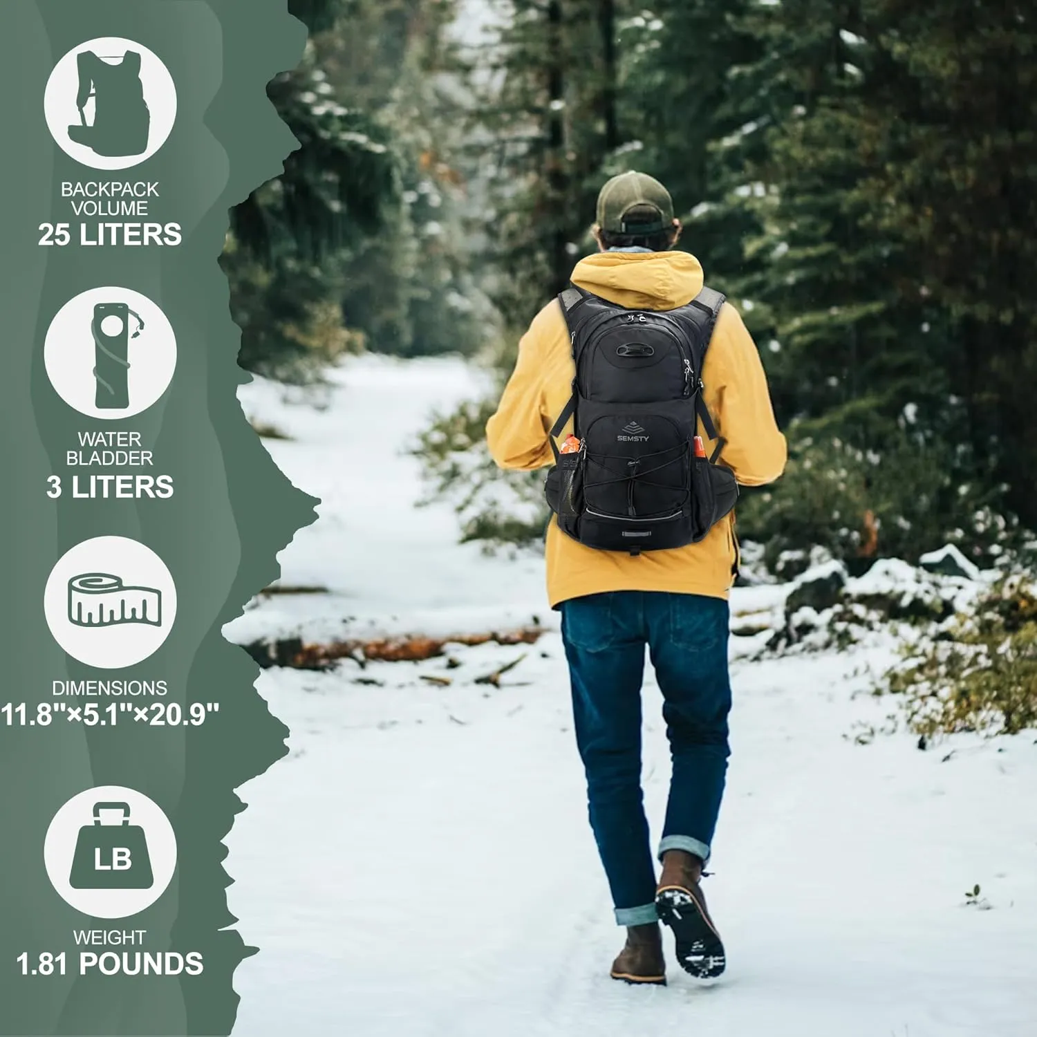 Hydration Backpack 25L, Hiking Backpack with 3L Water Bladder and Rain Cover, Light Water Backpack for Camping Cycling or Daily Men Women