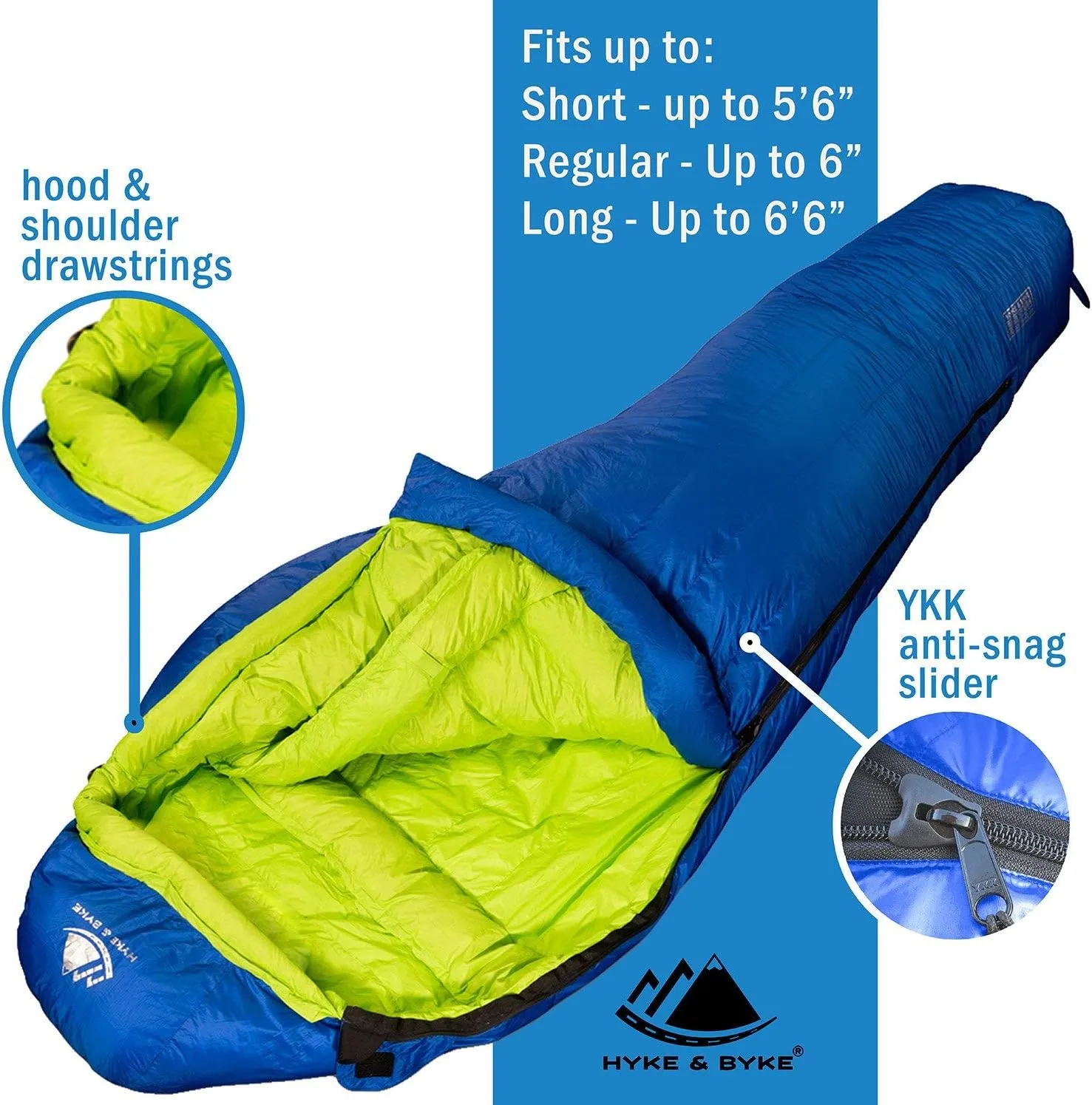 Hyke & Byke Eolus 15 F Hiking & Backpacking Sleeping Bag - 3 Season, 800FP Goose Down Sleeping Bag - Ultralight - Black/Clementine - 78in - Regular