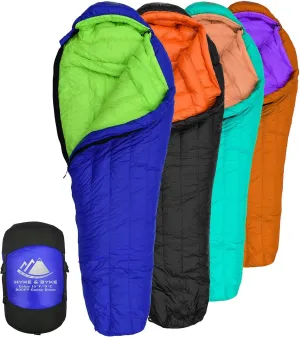 Hyke & Byke Eolus 15 F Hiking & Backpacking Sleeping Bag - 3 Season, 800FP Goose Down Sleeping Bag - Ultralight - Black/Clementine - 78in - Regular