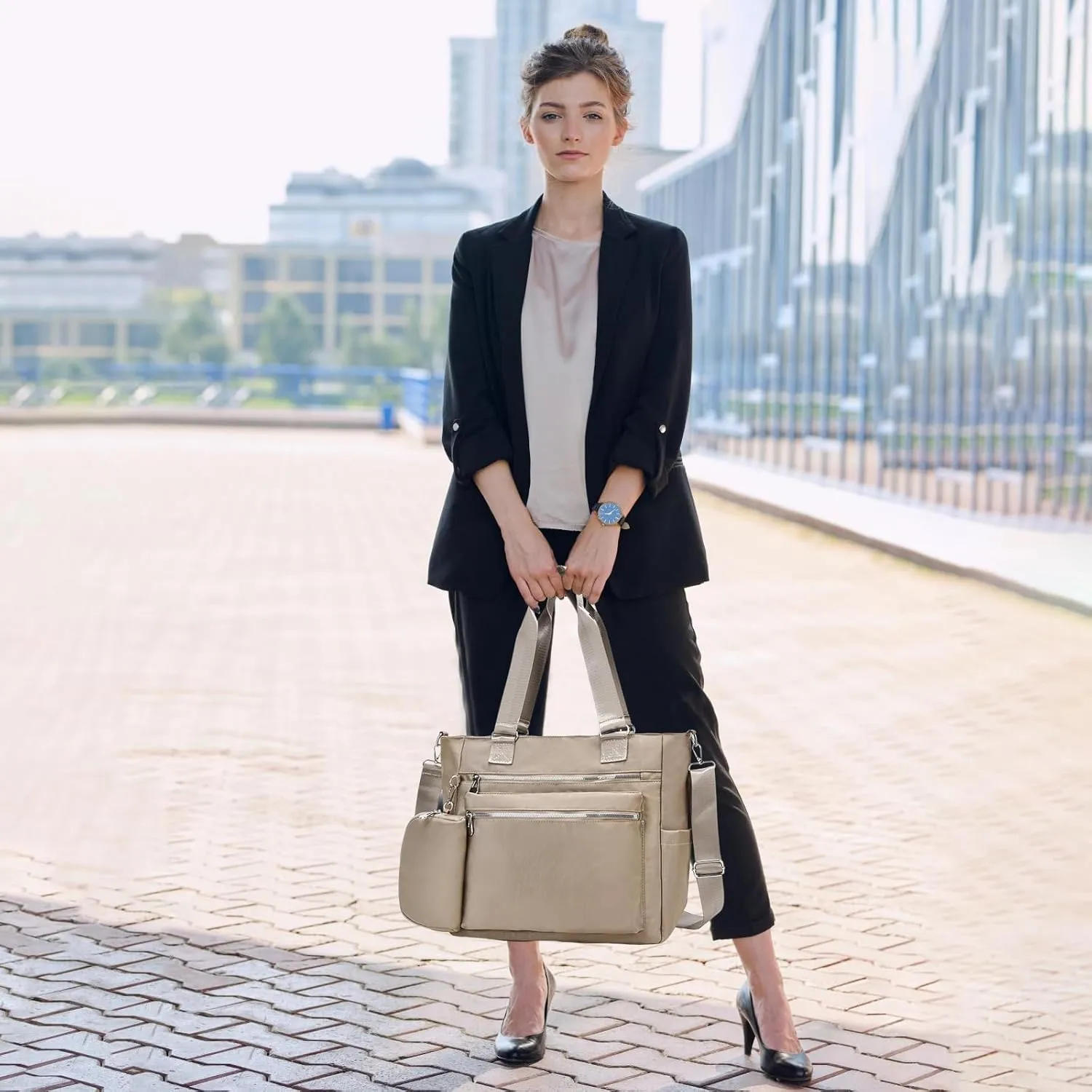 I IHAYNER Laptop Tote Bag for Women 15.6 Inch Waterproof Canvas Work Bag Business Briefcase Computer Bags for Travel