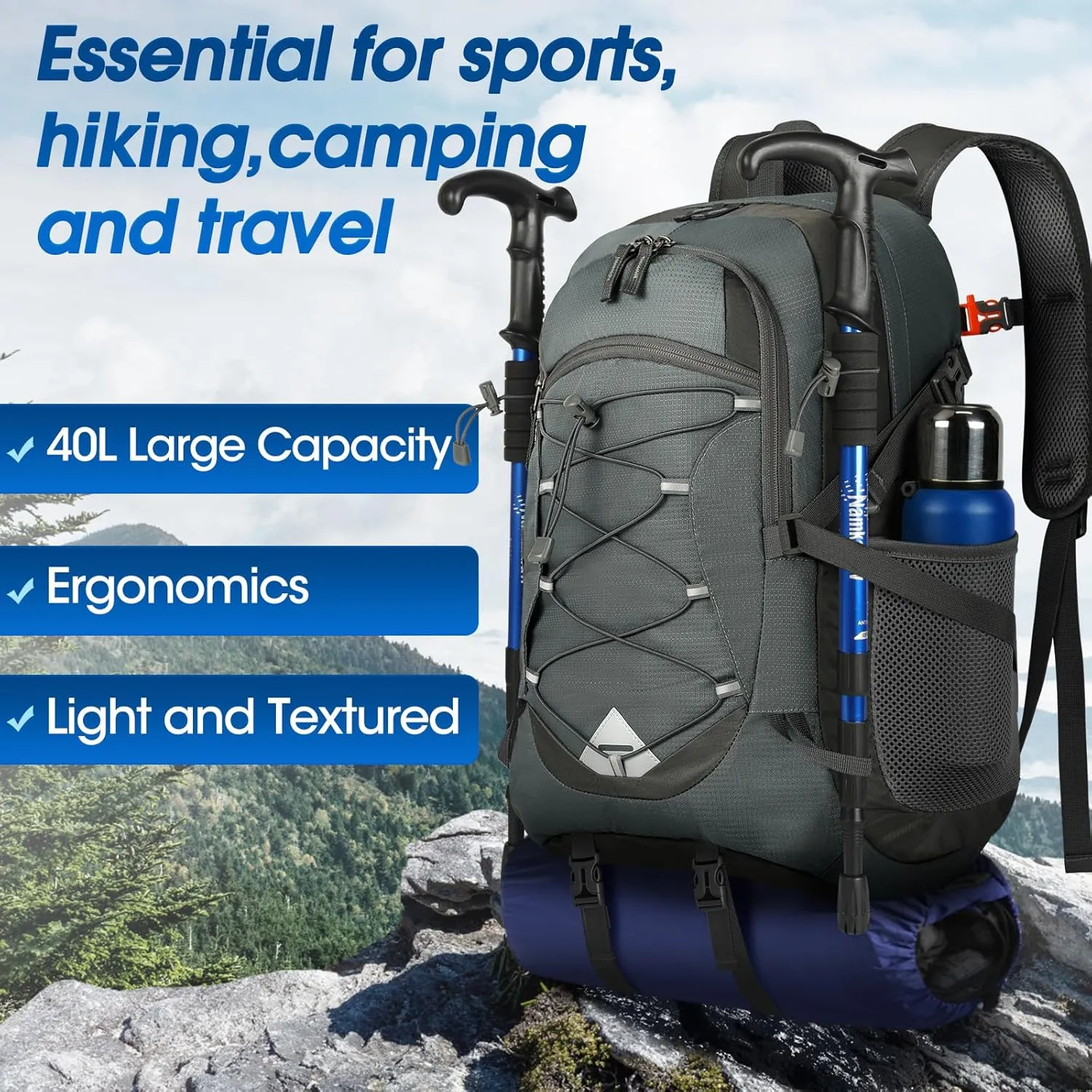 IGOLUMON Hiking Backpack 40L Packable Lightweight Camping Backpack Men Women Waterproof Hiking Daypack Outdoor Travel Daypack