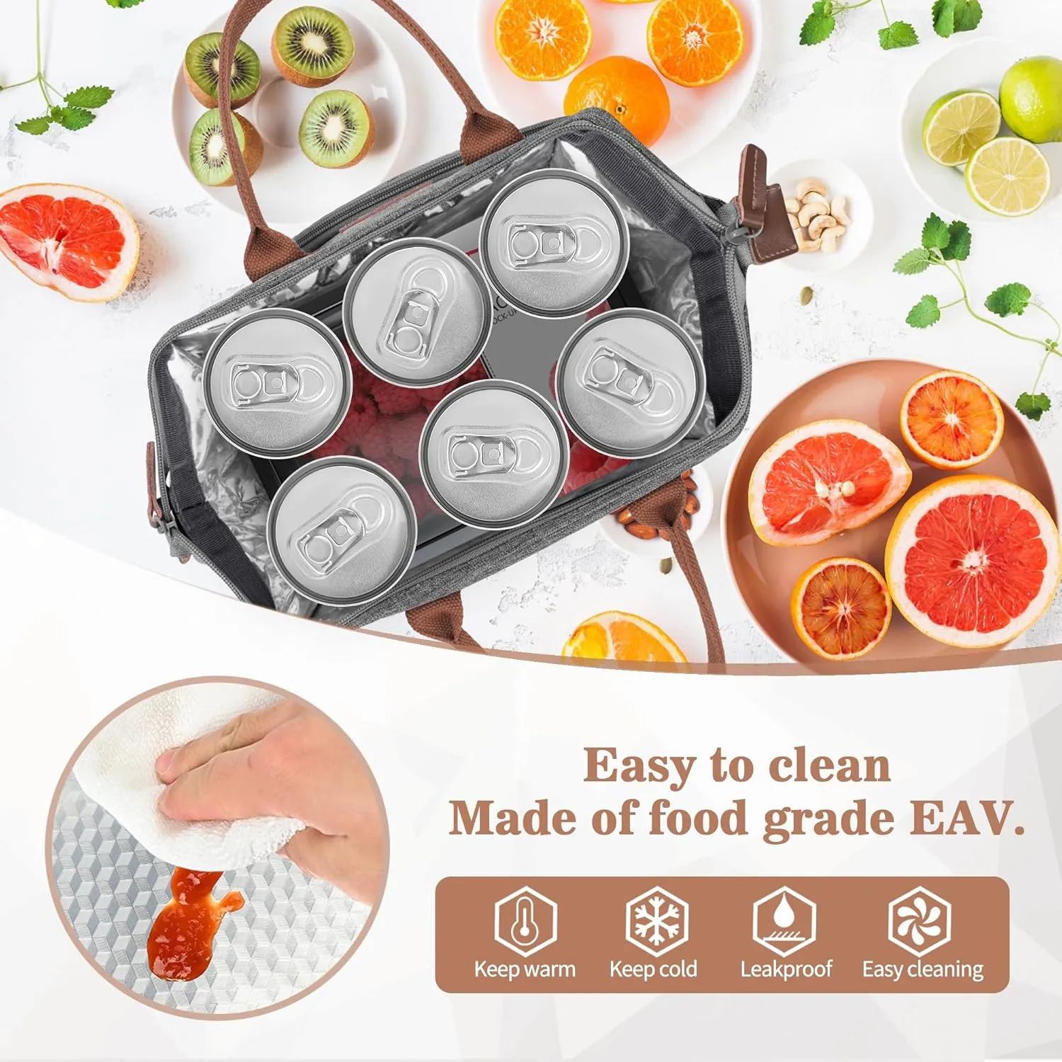 Initial Lunch Bag Women Insulated Lunch Box Wide-Open Tote Bag Large Drinks Holder Durable Nylon Thermal Snacks Organizer for Work, Travel, Picnic Personalized Gifts for Women/Teacher
